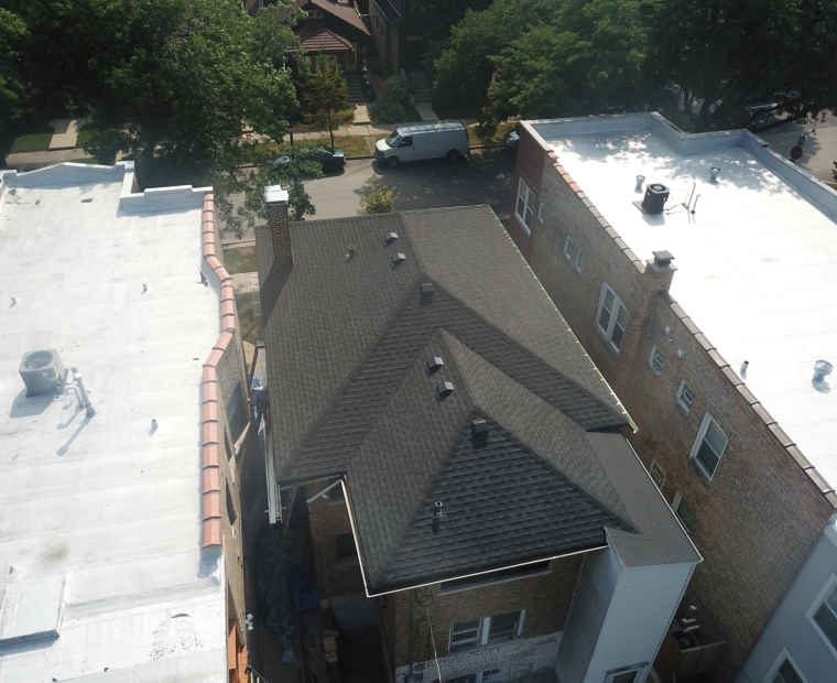 Roofing work being completed