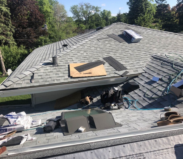 Roof replacement in progress