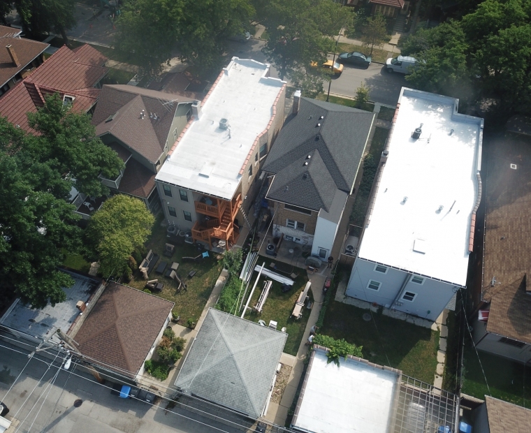 Roofing work being completed